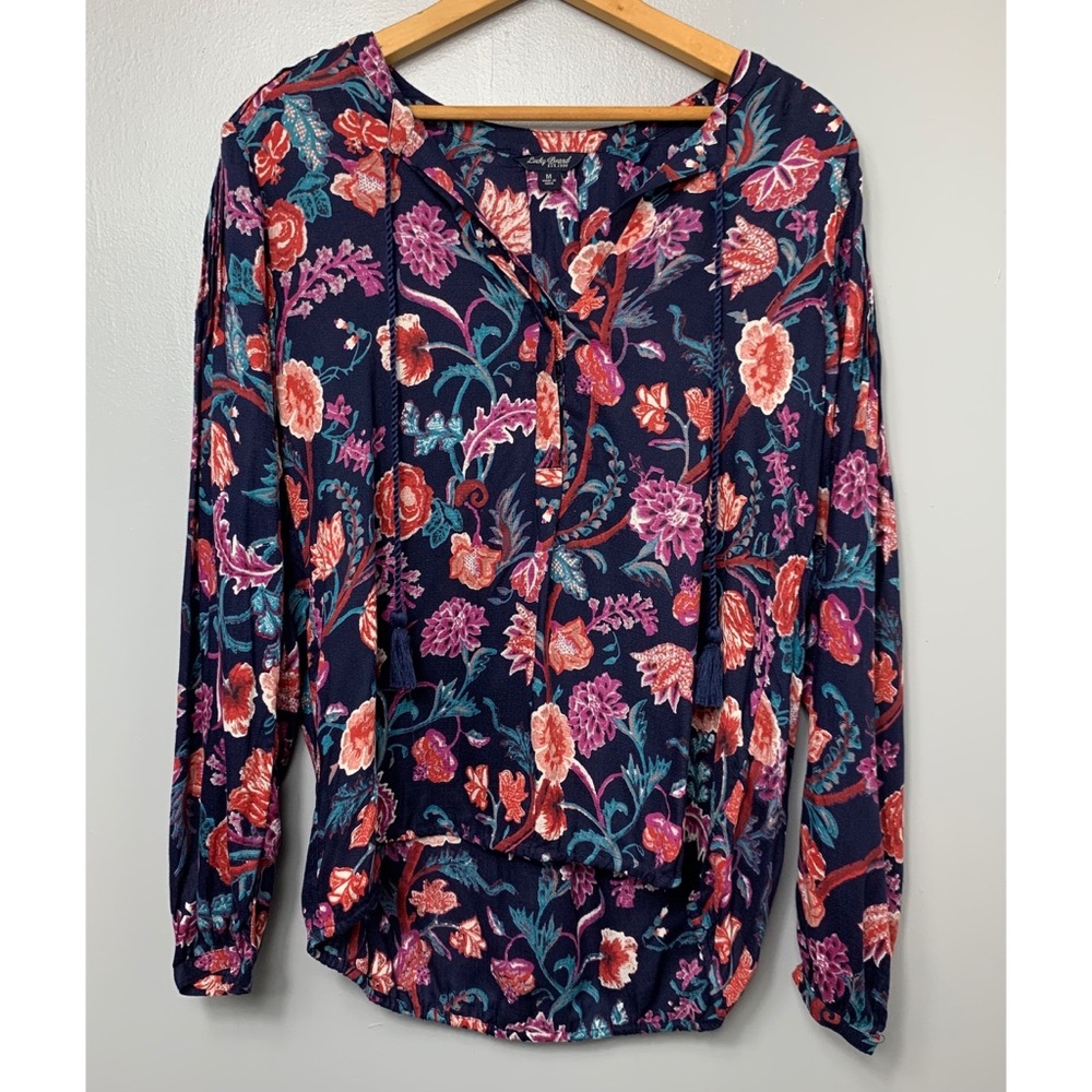 LUCKY BRAND Floral Tassel Button Down Top - Picture 1 of 4